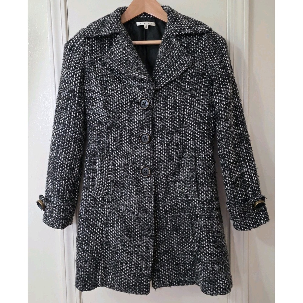 Cabi Salt And Pepper Tweed Pea Coat Wool Blend Two Pocket Boho Winter Size Small